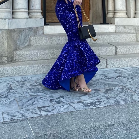 Royal blue maxi sequin evening gown prom dress - Picture 6 of 7